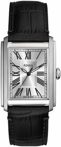 Fossil Carraway FS6078 - Orologio uomo al quarzo tre lancette - Cassa rettangolare 30 mm con quadrante argento - Cinturino nero in pelle 22 mm