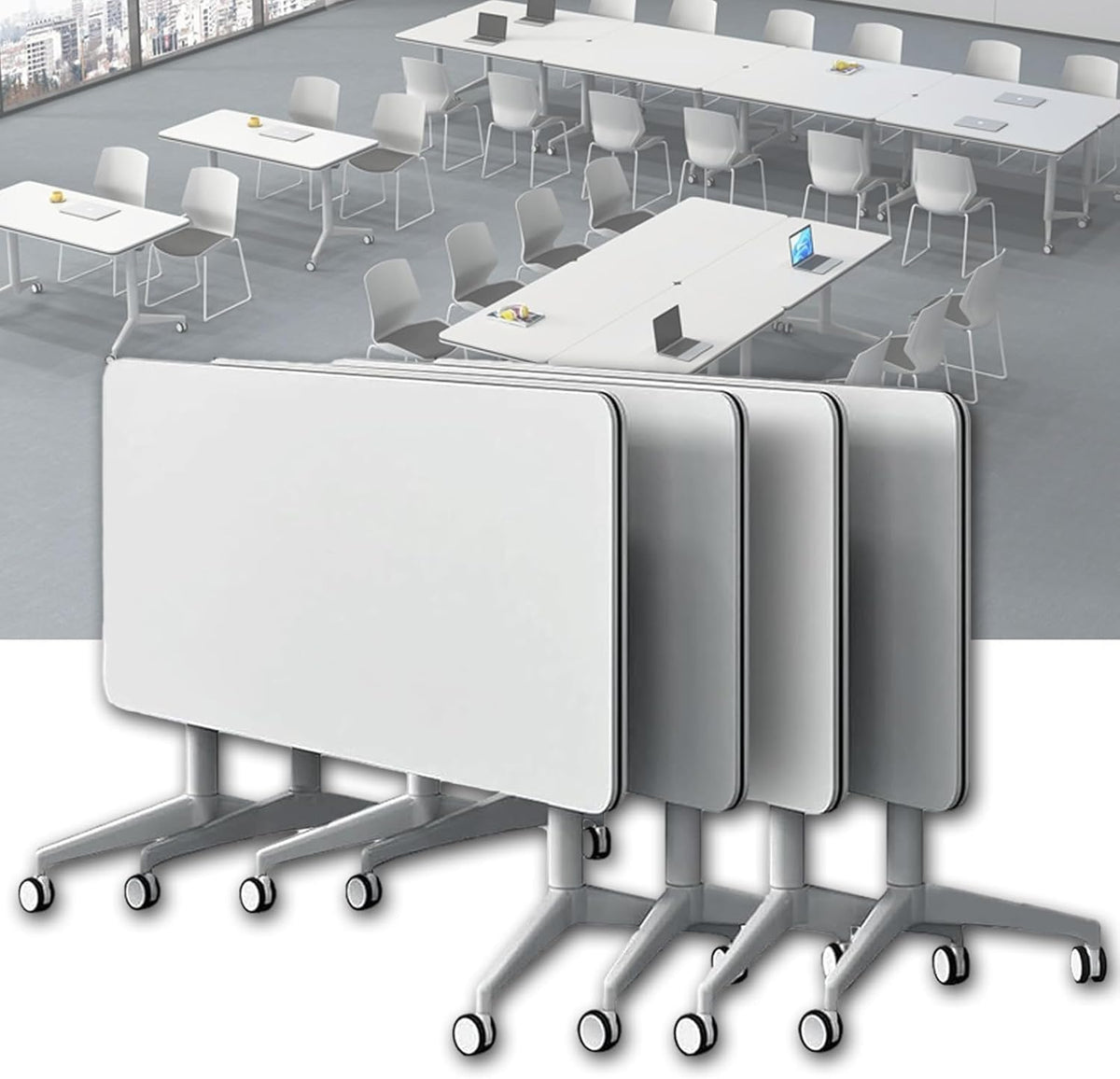 Scrivania Pieghevole Portatile per Computer - Confezione da 4 Tavoli 47,2 x 23,6 x 29,5 Pollici - Piano Ribaltabile con Ruote - Per Riunioni Formazione e Collaborazione