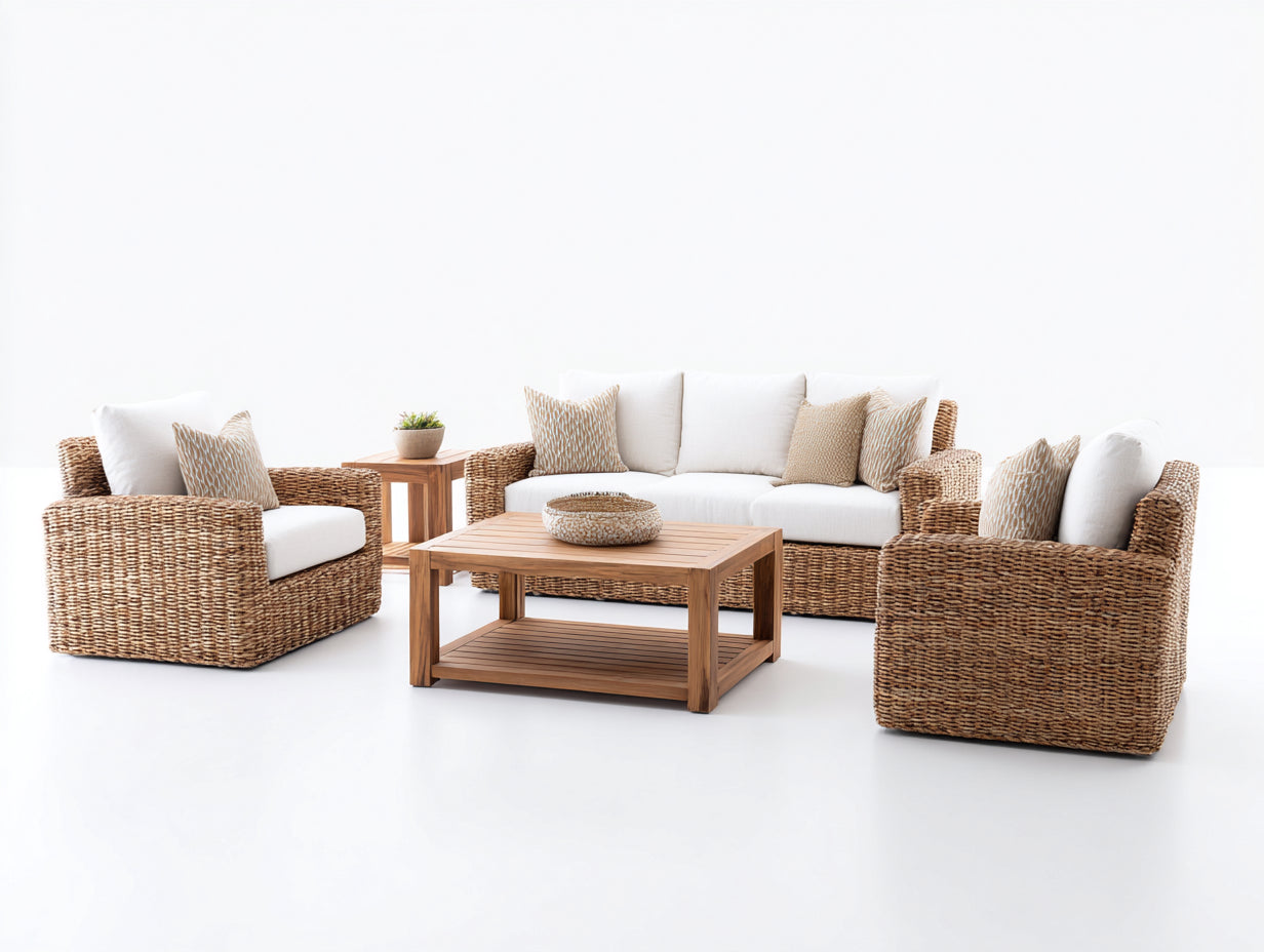 Divani da esterno-rattan-legno-tessuto-176x82x78 cm-marrone chiaro-bianco-casual contemporaneo