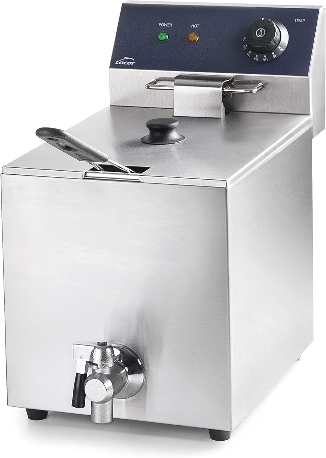 Lacor 69468 - Friggitrice elettrica professionale 8 L - Potenza 3250 W con rubinetto di scarico - Struttura in acciaio per cucina professionale