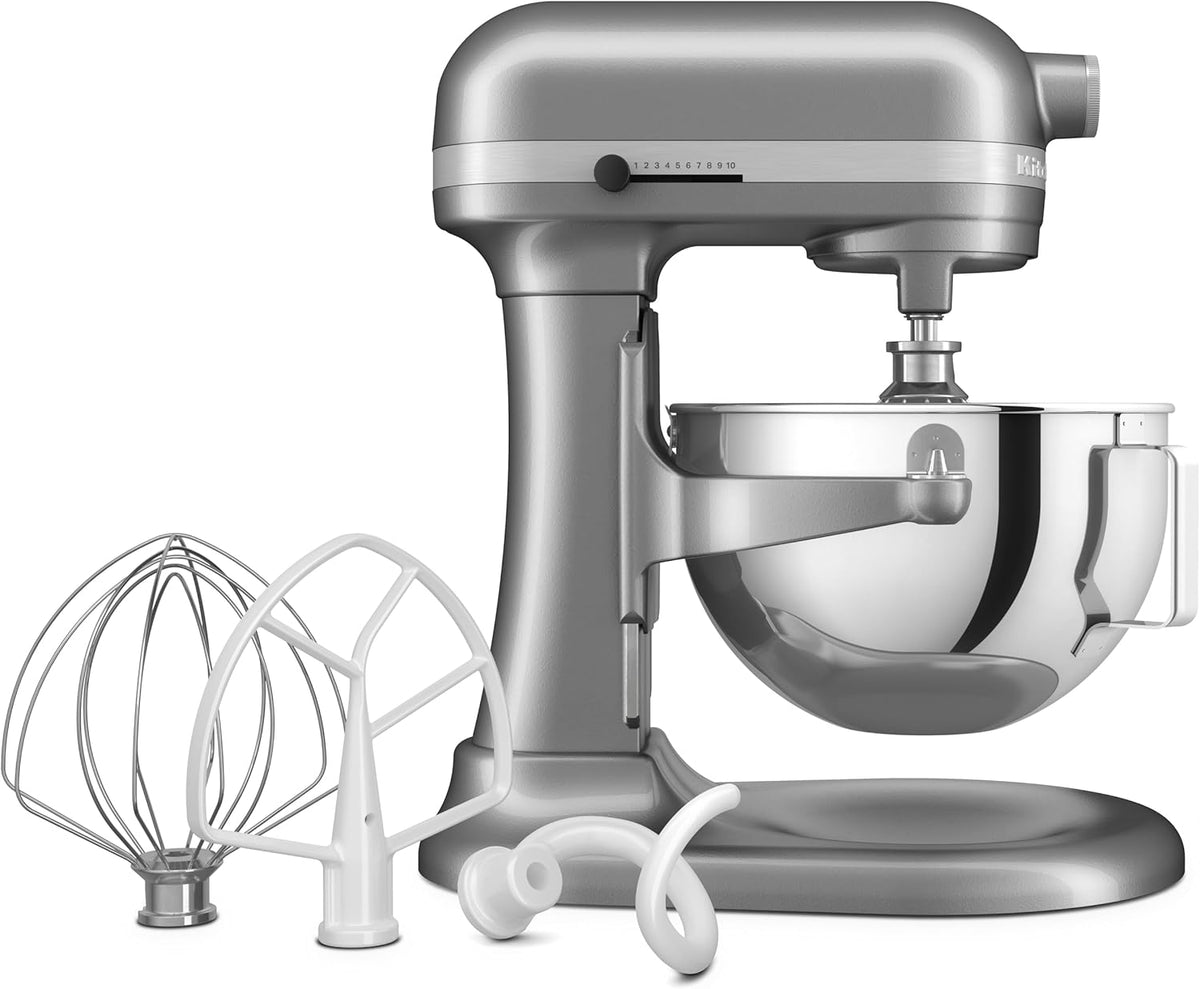 KitchenAid Heavy Duty 5KSM55SXXECU - Planetaria 375 W in Metallo Argento Placcato - Ciotola Sollevabile da 5,2 Litri - Impastatrice da Cucina 240 V