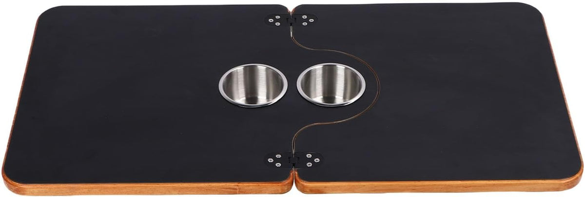 Piano pieghevole per barca in legno massello 52 x 42 x 8 cm - 2 portabicchieri in acciaio inossidabile - superficie da pranzo e lavoro - per ponte barca campeggio e ufficio