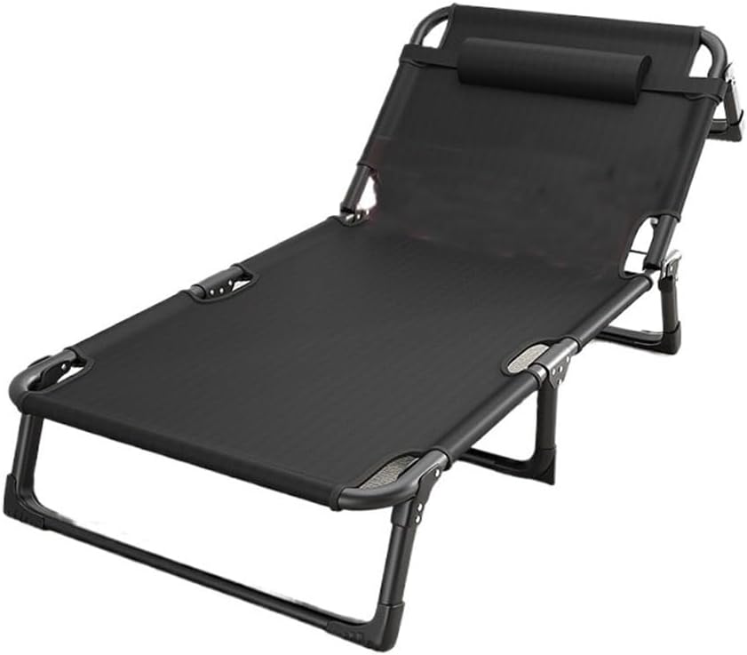 Lettino da campeggio pieghevole nero per adulti - letto da viaggio leggero e reclinabile - struttura compatta portatile - per ufficio esterno escursioni e campeggio