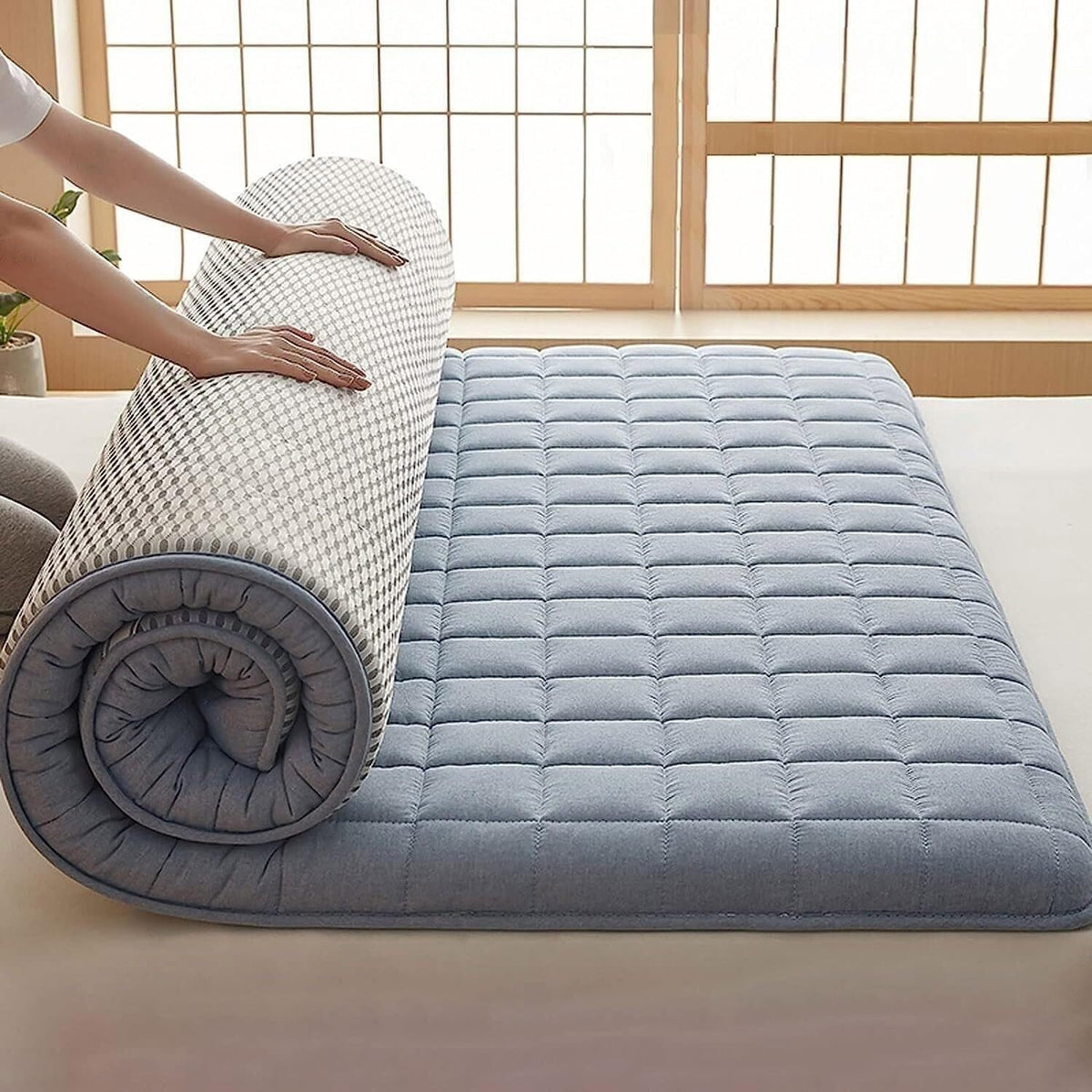 Letto pieghevole arrotolabile 180 x 200 cm - design giapponese spesso e portatile - superficie leggera per dormire - per casa campeggio e dormitorio