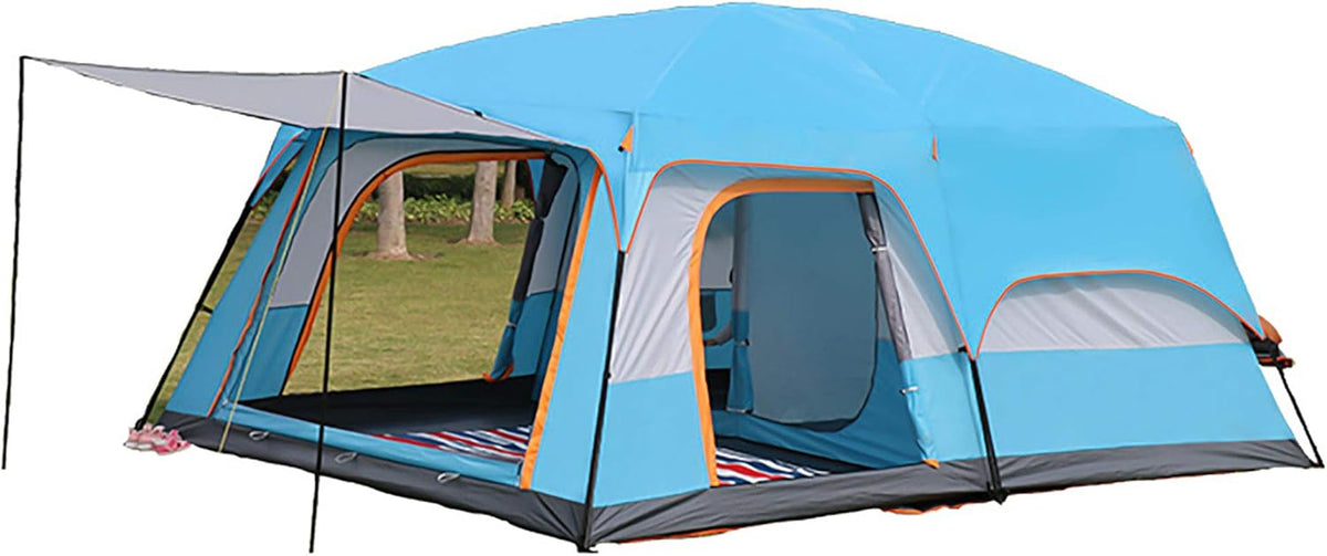 Tenda da campeggio familiare ottagonale - struttura in acciaio con tre porte - formato per 3-4 persone colore blu - per campeggio e attività outdoor