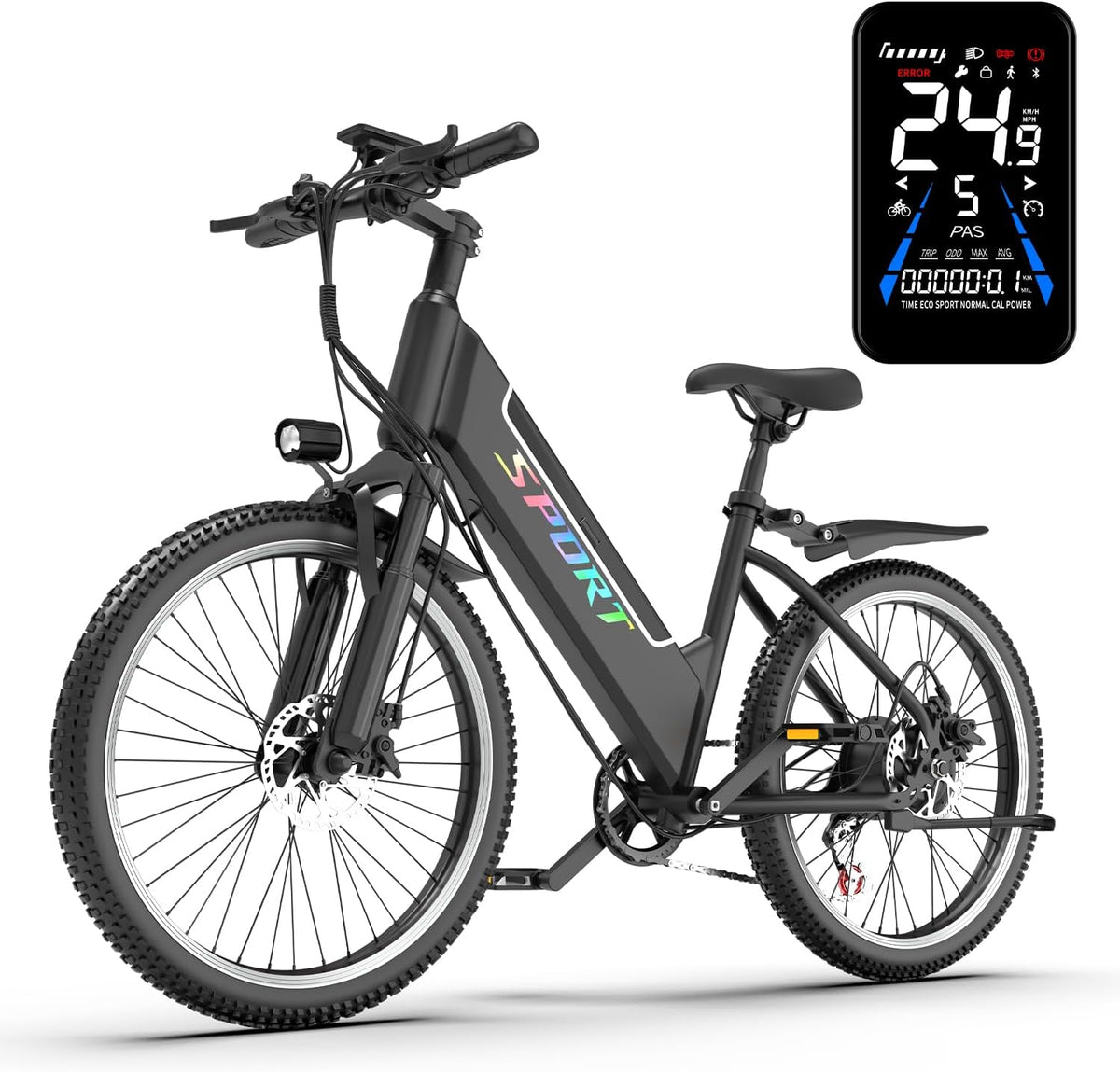 DEEPOWER bici elettrica adulti 26 pollici - batteria rimovibile 48 V 10 Ah - autonomia 45 km e 7 velocità - sospensione anteriore e doppi freni a disco