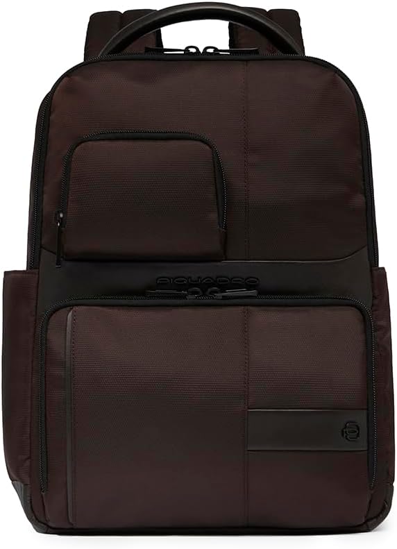 PIQUADRO Zaino Uomo Porta PC 14 Pollici - Pelle e Tessuto - Composizione in Poliestere - Zaino da Lavoro per Computer Portatile