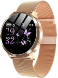 Smartwatch Donna GYBBHia - Orologio Rotondo con Cardiofrequenzimetro - Pressione Sanguigna e Design Impermeabile - Cinturino Oro