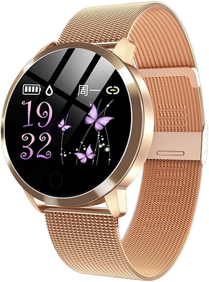 Smartwatch Donna GYBBHia - Orologio Rotondo con Cardiofrequenzimetro - Pressione Sanguigna e Design Impermeabile - Cinturino Oro