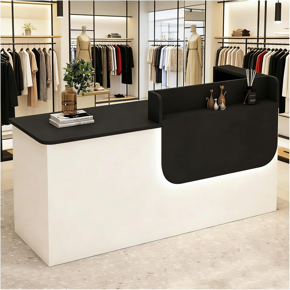 Scrivania reception con bancone - Postazione cassa con cassetto e luce LED - Dimensioni 140 x 61 x 99 cm - Mobile Art Déco per ufficio e salone
