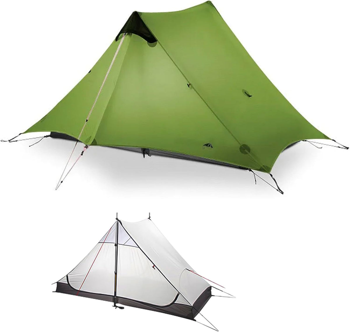 Tenda 3FULGEAR Lanshan per 2 persone 220 x 110 x 125 cm - silnylon 15D ultraleggero impermeabile - struttura senza asta per 4 stagioni - per trekking e arrampicata