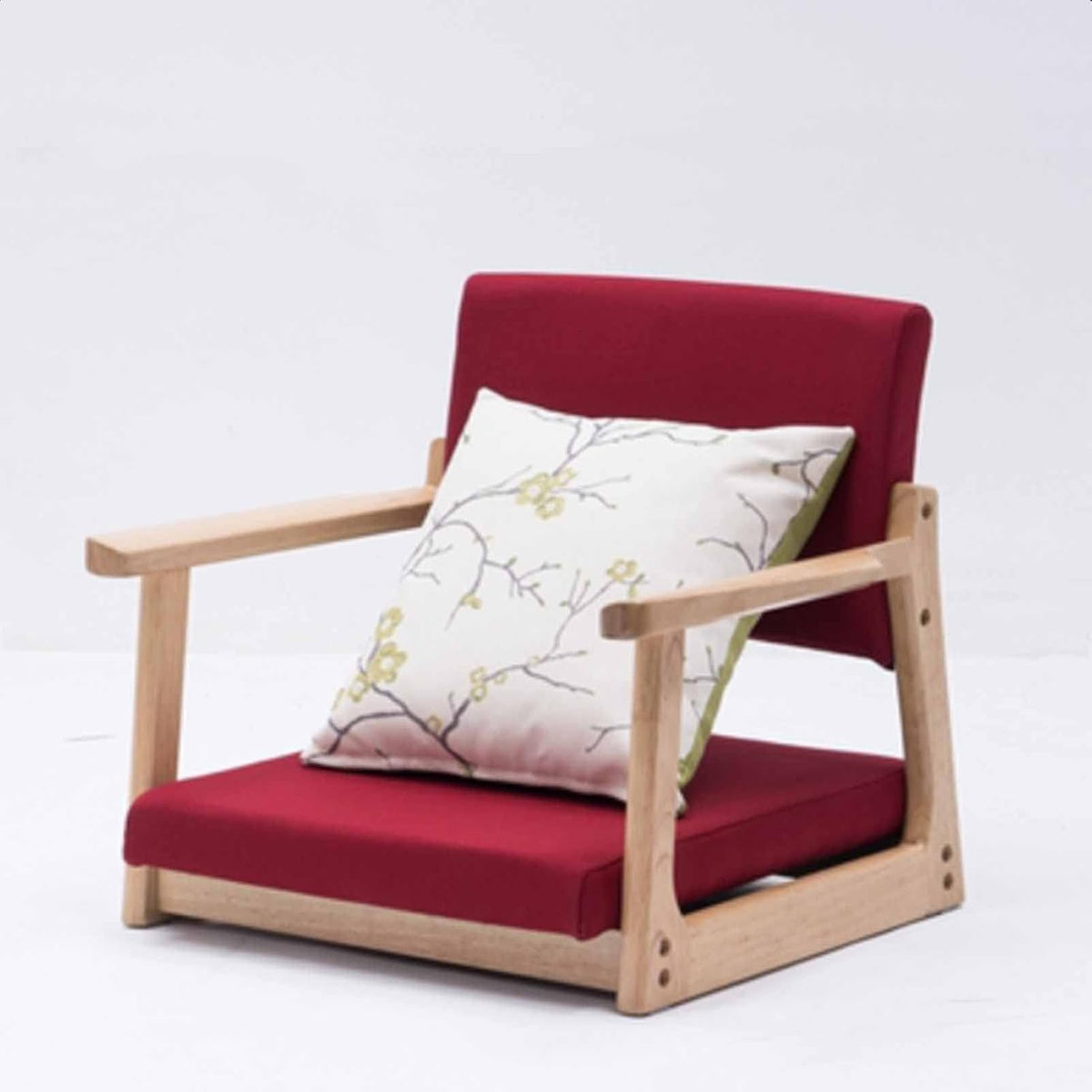 Sedia da pavimento giapponese rossa 54 x 24 x 49 cm - struttura in legno massello con schienale e braccioli - cuscino imbottito - per casa studio e ufficio