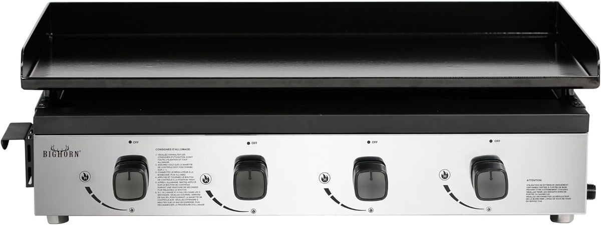 Bighorn Plancha - Barbecue a gas portatile con quattro bruciatori - Potenza 9,6 kW e quattro regolazioni - Piastra rimovibile con cassetto raccogli grasso