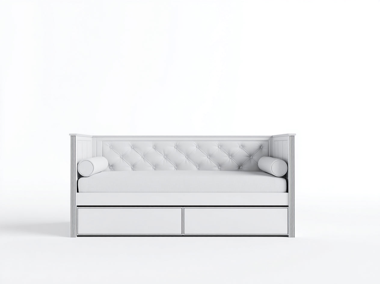 Divano letto-Legno-MDF-Tessuto imbottito-214x95x97 cm-Bianco-Glamour classico
