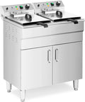 Royal Catering RCPKF 26DSH - Friggitrice elettrica doppia con mobiletto 2 x 16 L - Potenza totale 10000 W a 400 V - Temperatura da 60 a 200 C