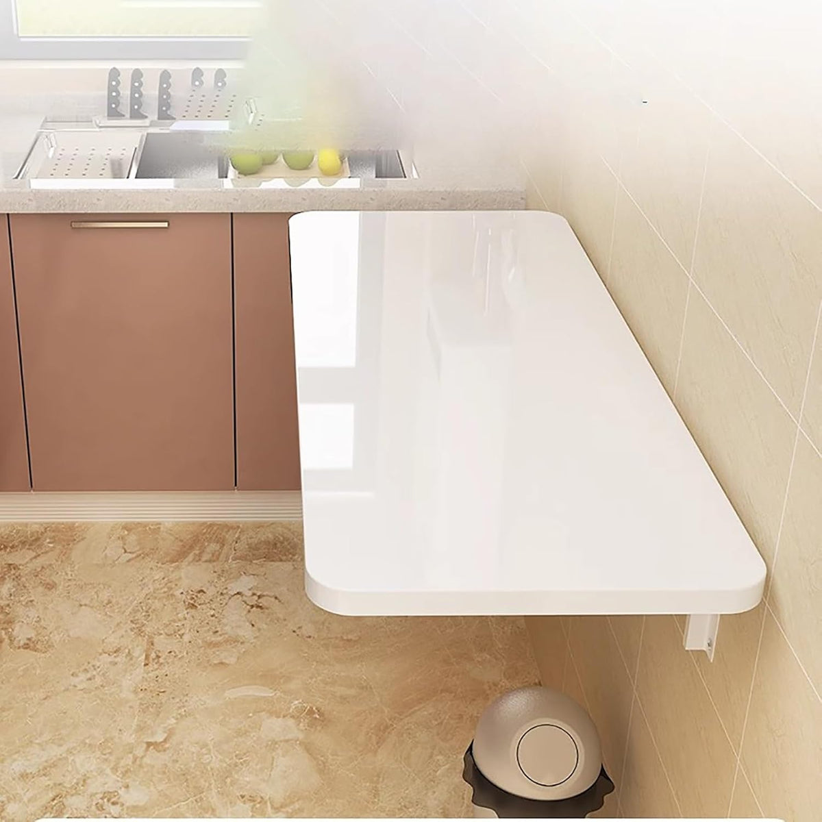 Tavolo pieghevole a parete bianco 70 x 30 cm - piano galleggiante con ribalta - design multifunzionale salvaspazio - per cucina lavanderia e uso domestico