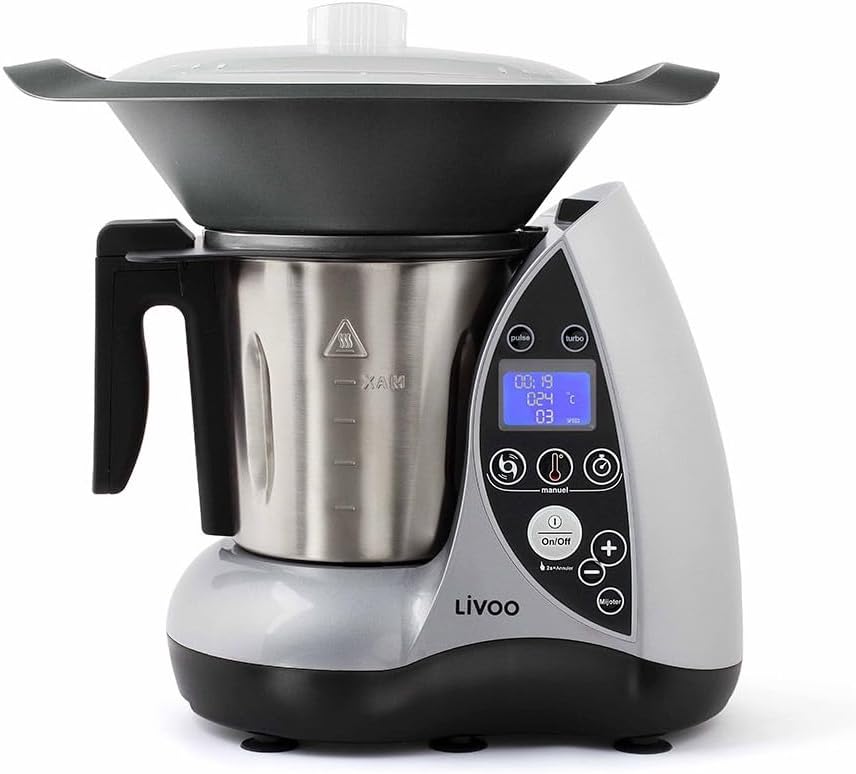 LIVOO DOP142G - Robot da cucina riscaldato 1500 W - Funzione programmabile - Design grigio compatto 32 x 21 x 44 cm per preparazioni quotidiane