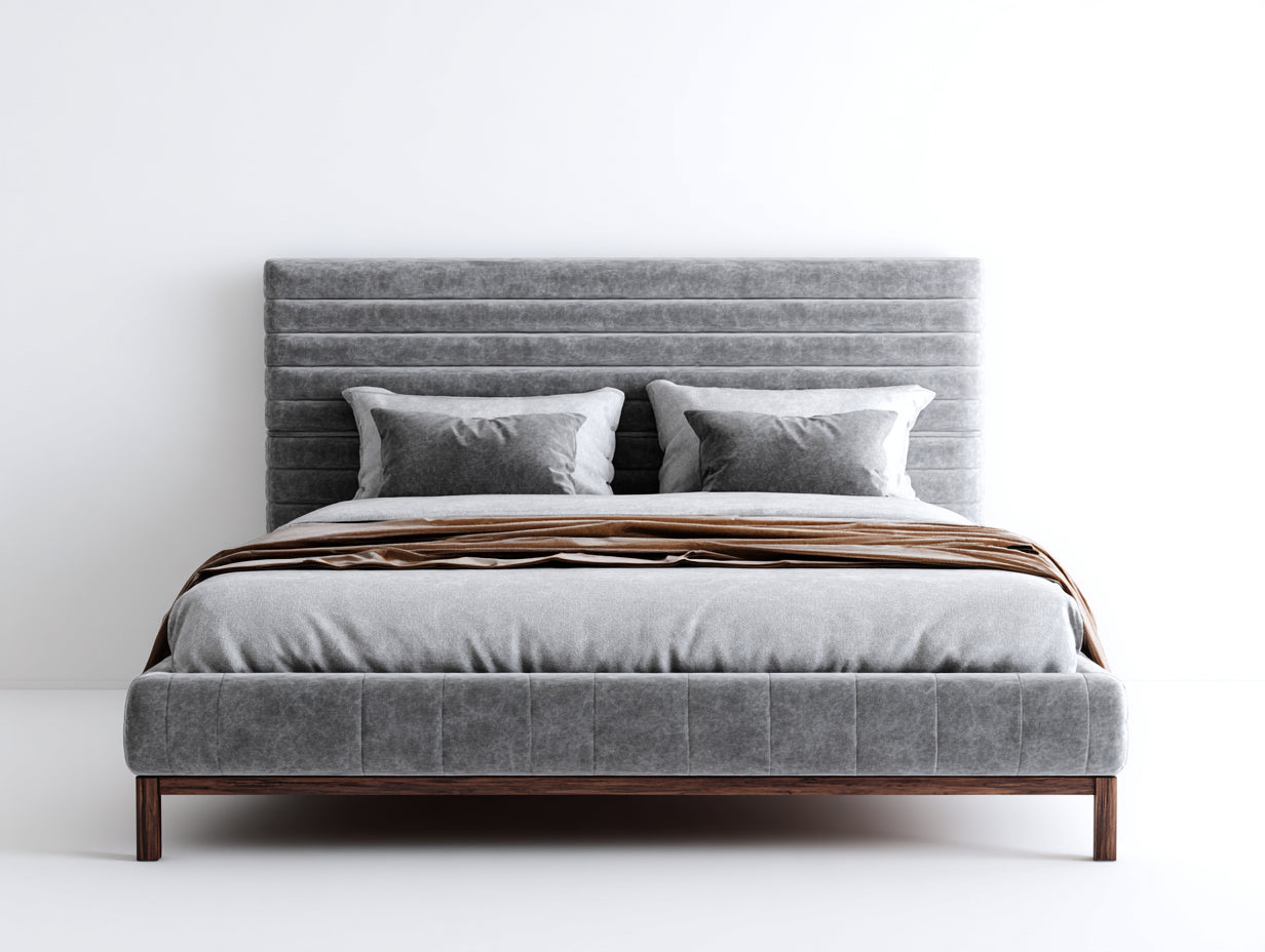 Letto matrimoniale-Tessuto-Legno-218x192x126 cm-Grigio-Noce-Moderno