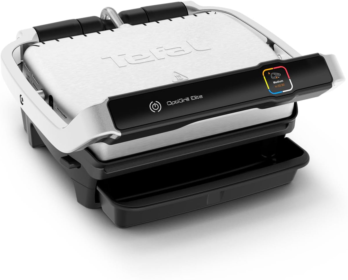 Tefal OptiGrill Elite GC750D - Griglia Elettrica in Acciaio Inox - Piastra Rimovibile e Spie di Funzionamento - Modello GC750D16 per Cottura a Contatto