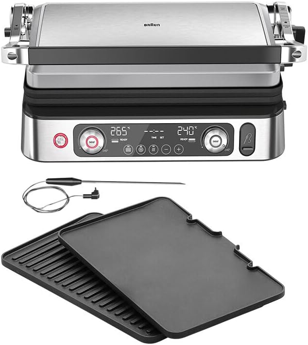 Braun MultiGrill 9 Pro CG9160 - Griglia elettrica 2200 W - Due termostati indipendenti e tre posizioni - Sonda termica con piastre lavabili in lavastoviglie
