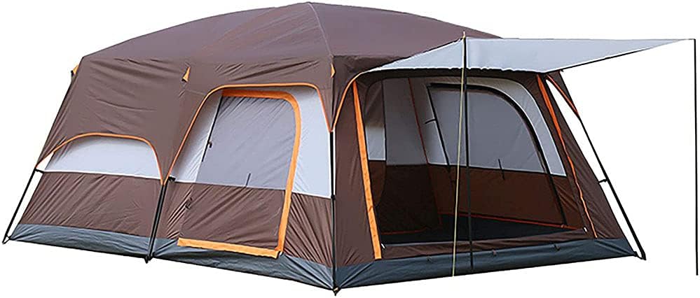 Tenda da campeggio familiare per 5-12 persone - formato M 380 x 260 x 200 cm colore marrone - portico a cupola - per pesca escursioni e campeggio
