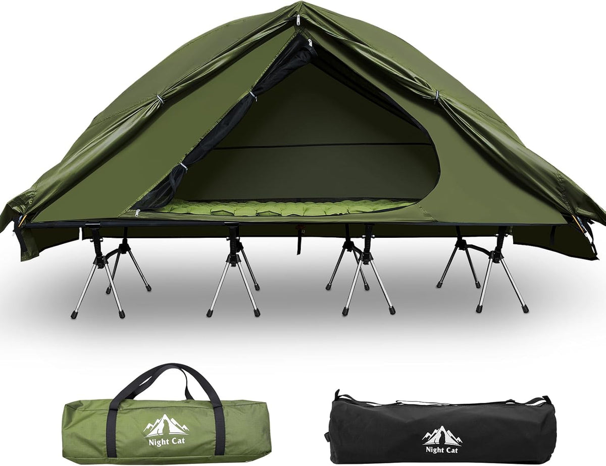 Tenda Night Cat per 1 persona 220 x 70 x 130 cm - struttura impermeabile con letto integrato - modello da 6 kg per 3 stagioni - per campeggio ed escursionismo