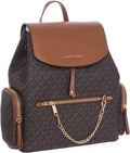 Michael Kors Jet Set Large Signature - Zaino Donna in PVC Marrone - Flap con Catena - Backpack Grande per Uso Quotidiano