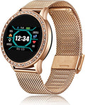 KNN Smartwatch donna - Orologio intelligente con cardiofrequenzimetro e contapassi - Cinturino color oro - Bluetooth compatibile Android e iOS