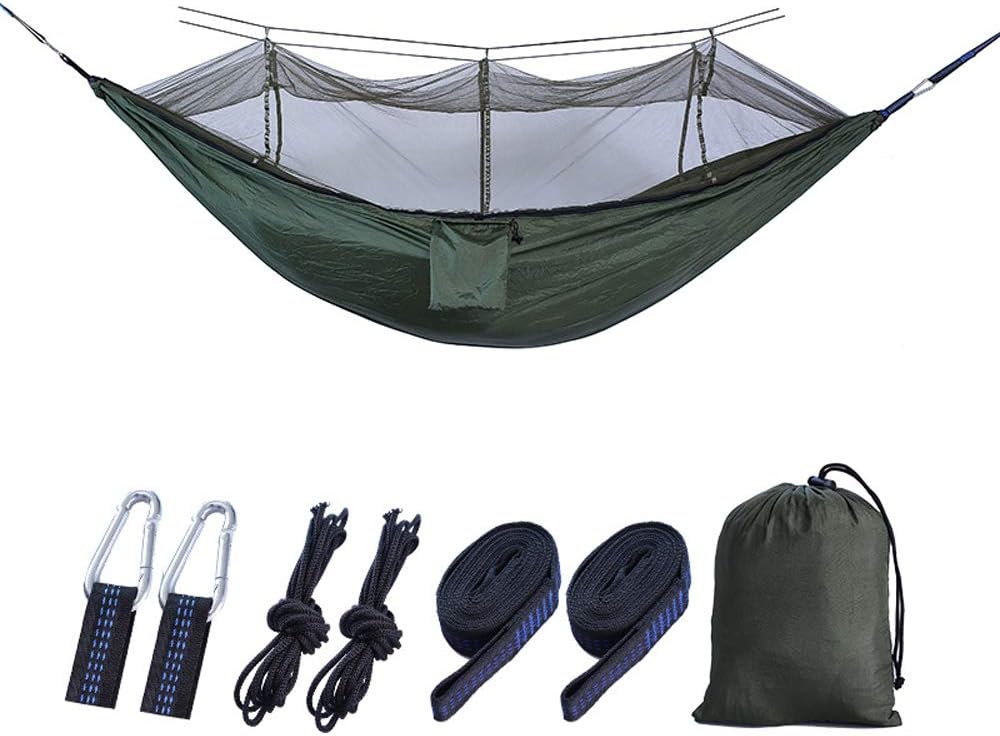 Amaca singola da campeggio con zanzariera - rete in nylon paracadute - struttura ultraleggera portatile - per escursionismo trekking viaggio e spiaggia