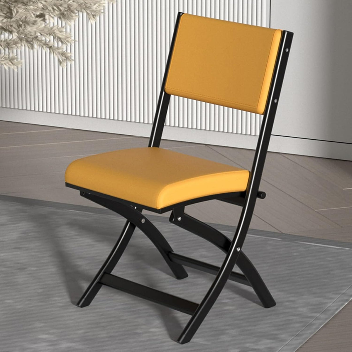Sedia pieghevole imbottita gialla - struttura in acciaio e rivestimento in similpelle - design moderno salvaspazio - per ufficio riunioni e sedute aggiuntive