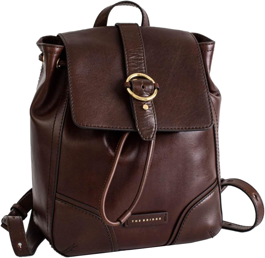 The Bridge 442861AM - Zaino donna marrone - Pelle bovina Morevega con chiusura a coulisse - Zainetto per uso quotidiano