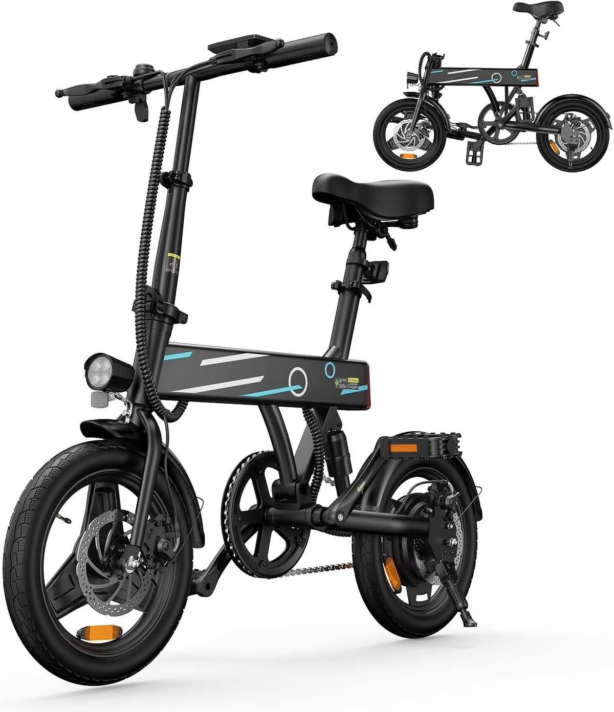 Bici elettrica pieghevole Finbike U1 EB1 bianca 14 pollici - batteria 280,8 Wh e motore 250 W - autonomia fino a 40 km - tre modalità 10 15 25 km h e carico 150 kg