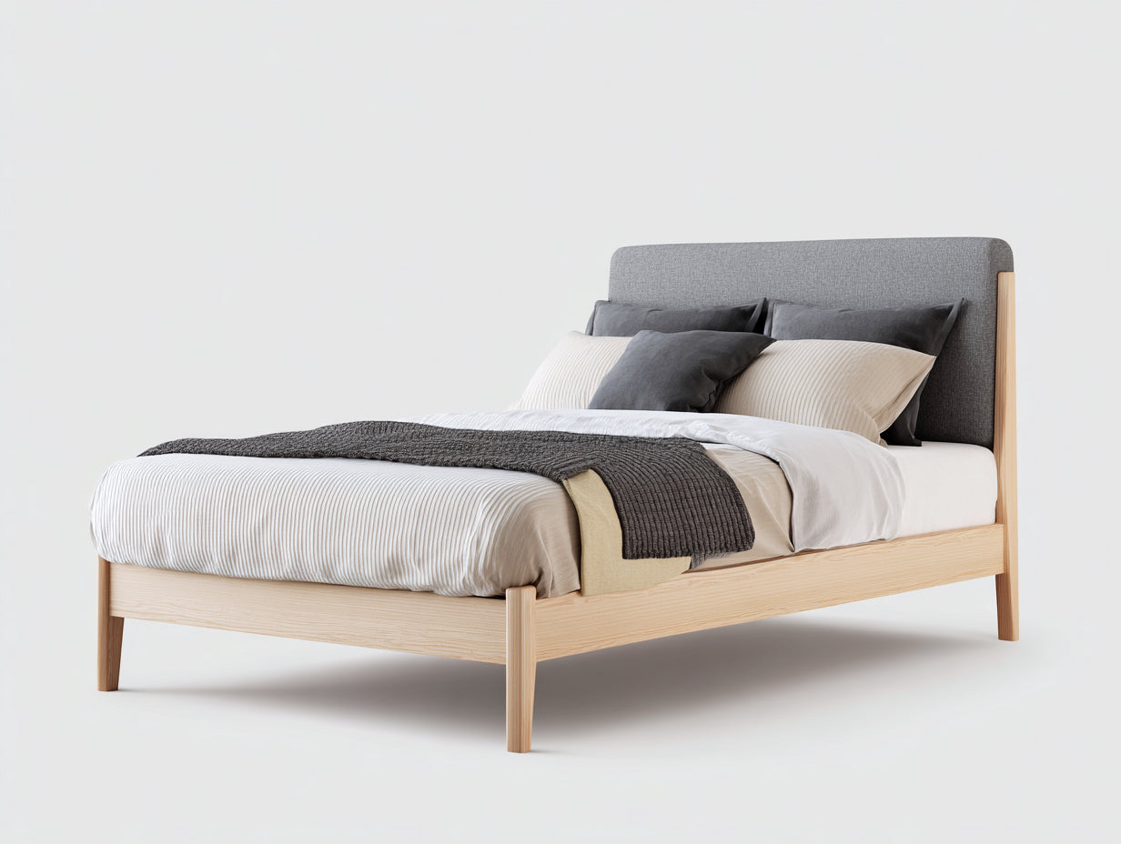 Letto matrimoniale-Legno-Tessuto-214x187x118 cm-Rovere chiaro-Grigio scuro-Scandinavo
