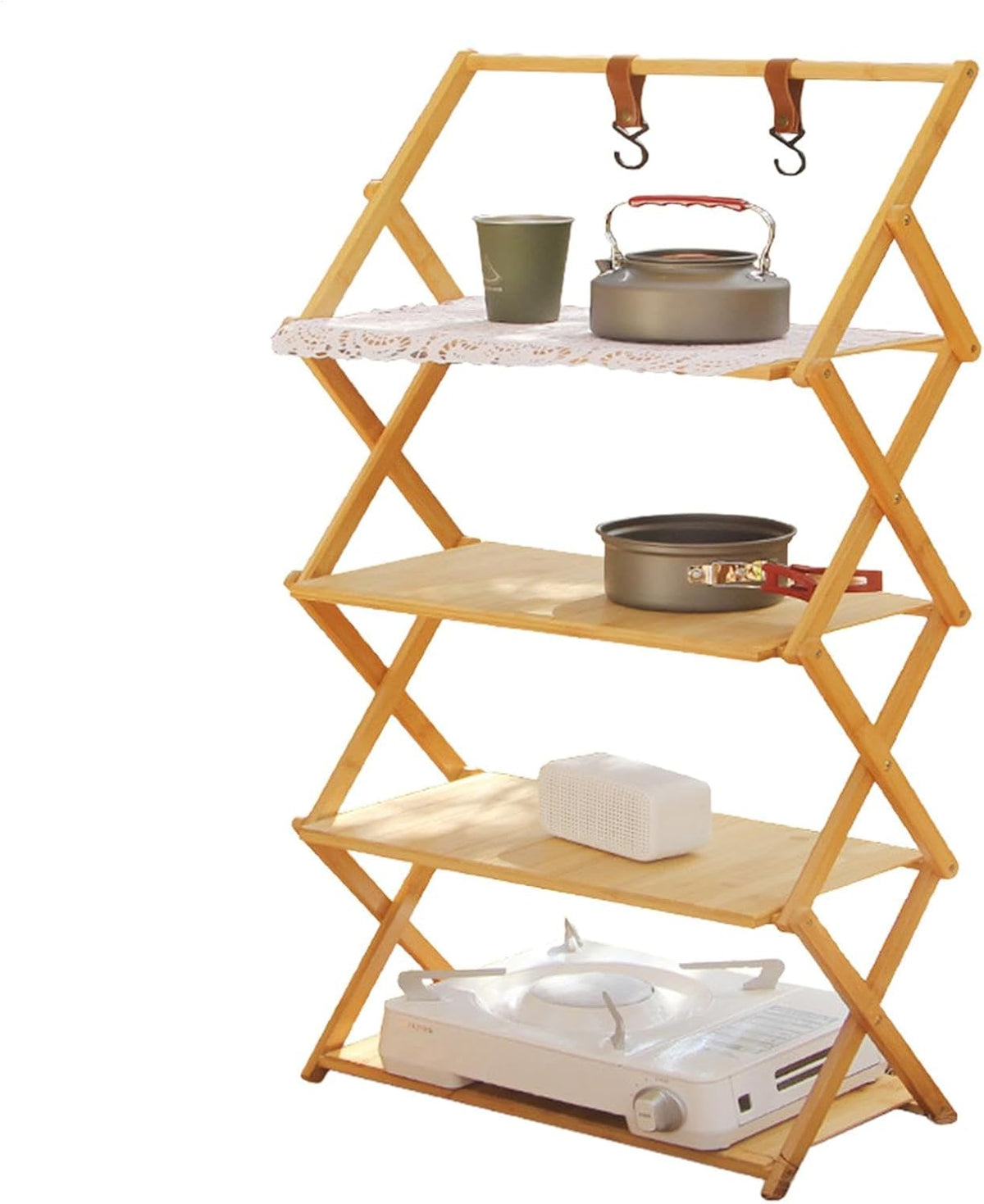Scaffale pieghevole da campeggio a 4 ripiani 70 cm - struttura portatile da 2,87 kg - spazio multilivello per archiviazione - per campeggio picnic e uso esterno