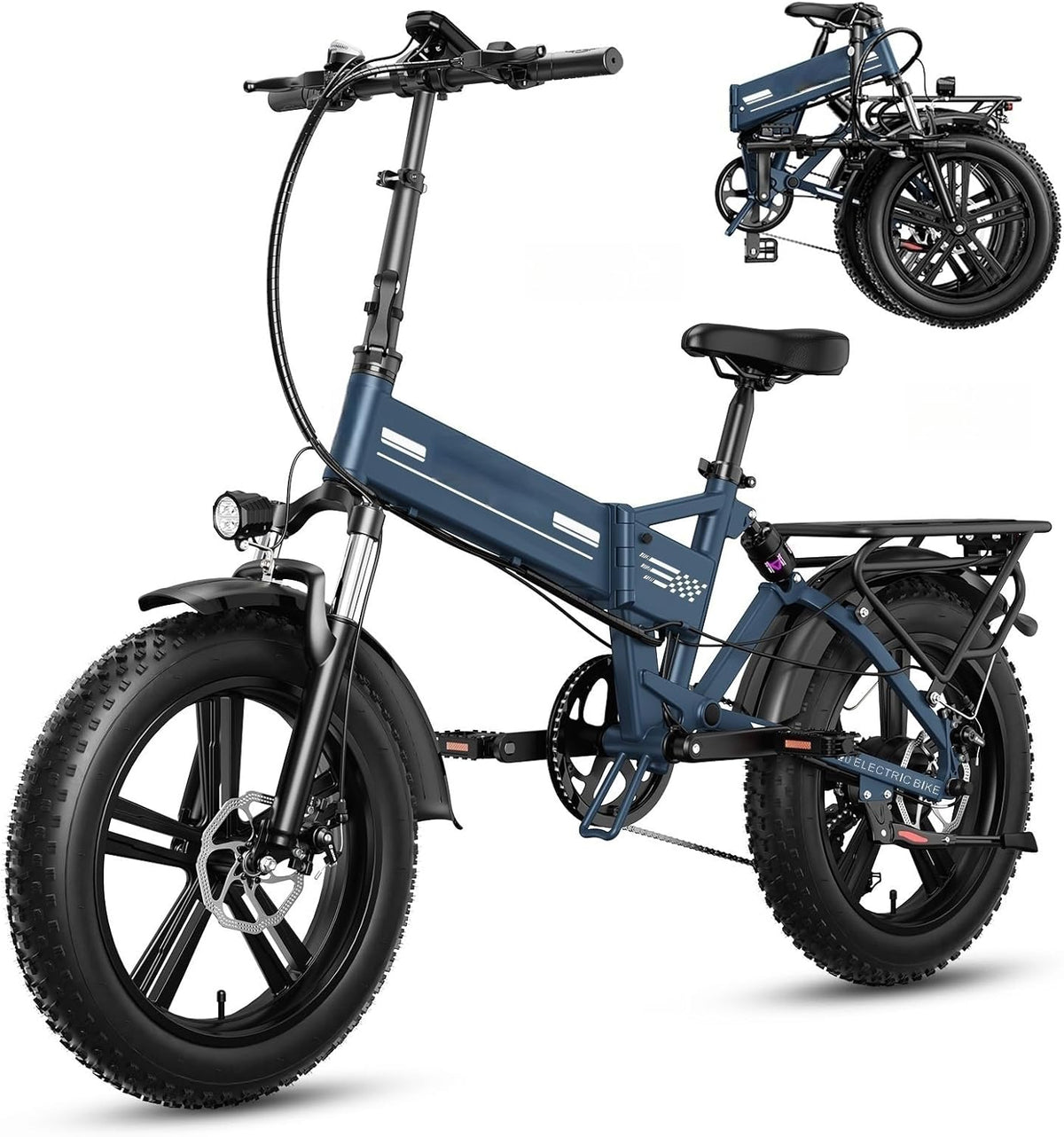 Bici elettrica FAT blu 20 x 4 per adulti - batteria removibile 48 V 15 o 17,5 Ah - autonomia 50-80 km - cambio 7 velocità doppia sospensione e freni a disco