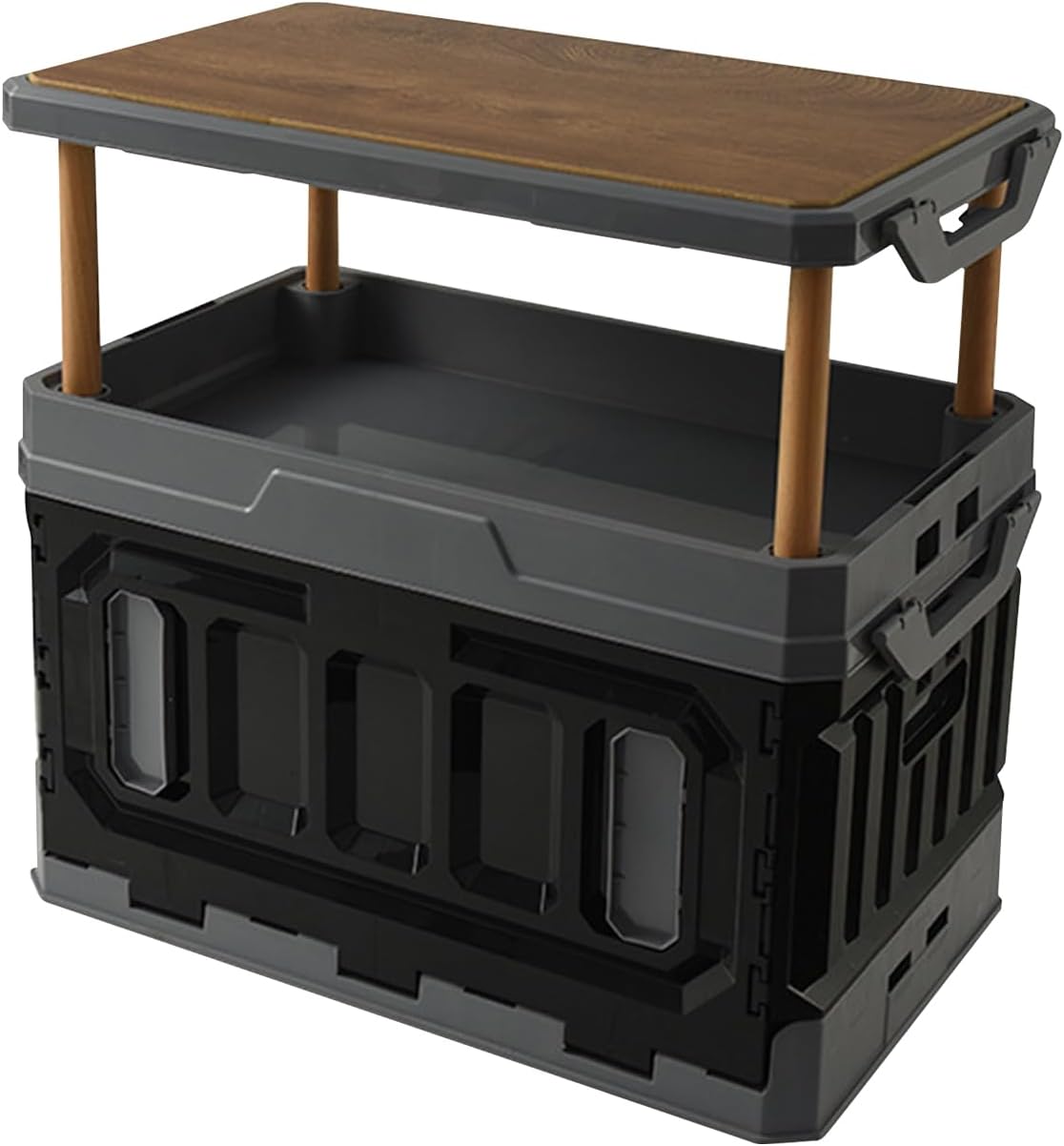 Scatola portaoggetti pieghevole nero grigio - grande capacità con porte - contenitore portatile per interni ed esterni - per campeggio auto abbigliamento e snack