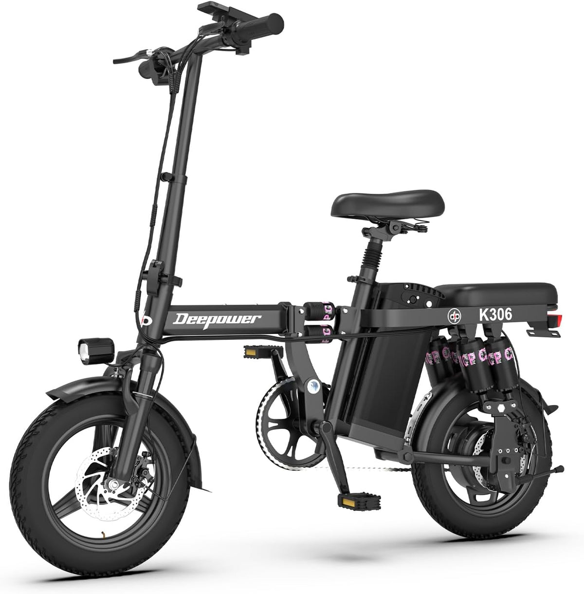 DEEPOWER bici elettrica pieghevole per adulti - ruote 14 pollici e 3 velocità - batteria rimovibile 48 V 10 Ah - doppia sospensione e freni a doppio disco