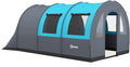 Tenda Outsunny da campeggio 480 x 260 x 200 cm grigio e blu - struttura a tunnel in poliestere - impermeabilità PU 3000 mm - con zona notte e zona giorno separate