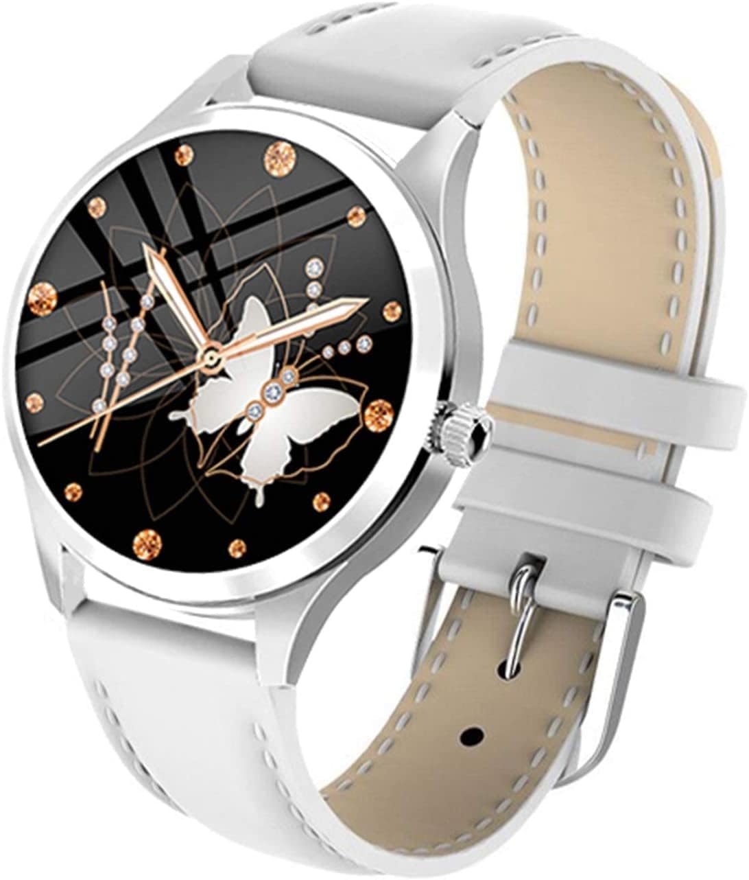Smartwatch donna in acciaio inossidabile - Orologio rotondo con cinturino in acciaio - Monitoraggio frequenza cardiaca e sonno - Impermeabilità IP68