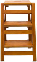 Sgabello pieghevole in legno massello a 3 gradini - scaletta multifunzione salvaspazio - supporto utilizzabile come sedia e portafiori - per casa e uso quotidiano