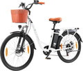 Bici elettrica ttgo C2 donna 26 pollici bianca - batteria removibile 36 V 14,5 Ah - autonomia fino a 100 km con display LCD - cambio 6 velocità e cestino da città