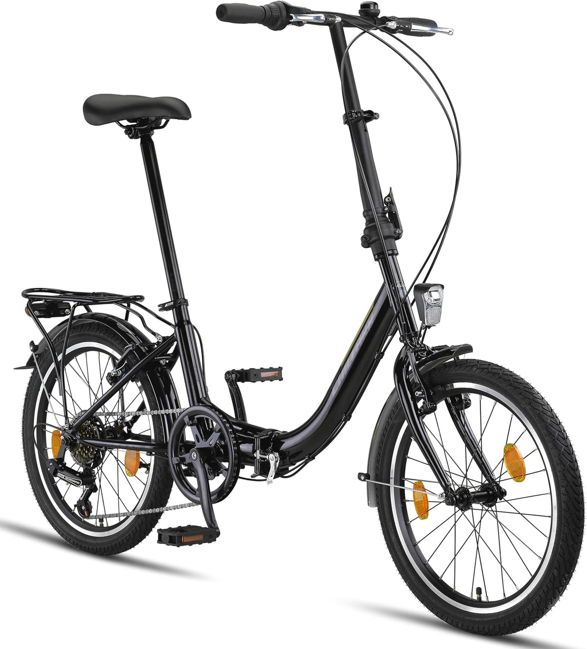 Chillaxx Urban bicicletta pieghevole per adulti - ruote 20 pollici e cambio Shimano 6 velocità - telaio in alluminio nero - luce LED e portapacchi
