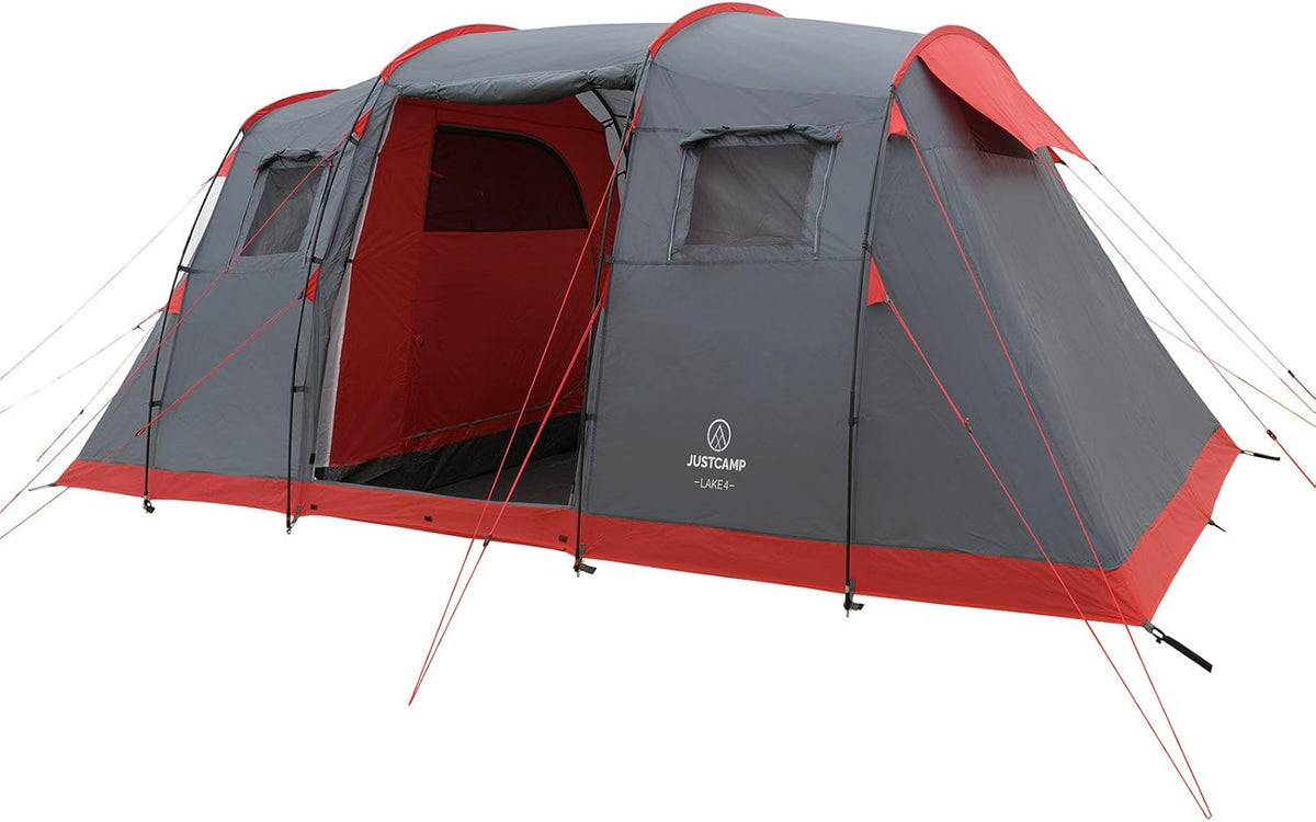 JUSTCAMP Lake 4 tenda da campeggio per 4 persone - 2 camere e larghezza 230 cm - impermeabilità 3000 mm - fondo cucito e cuciture nastrate per festival