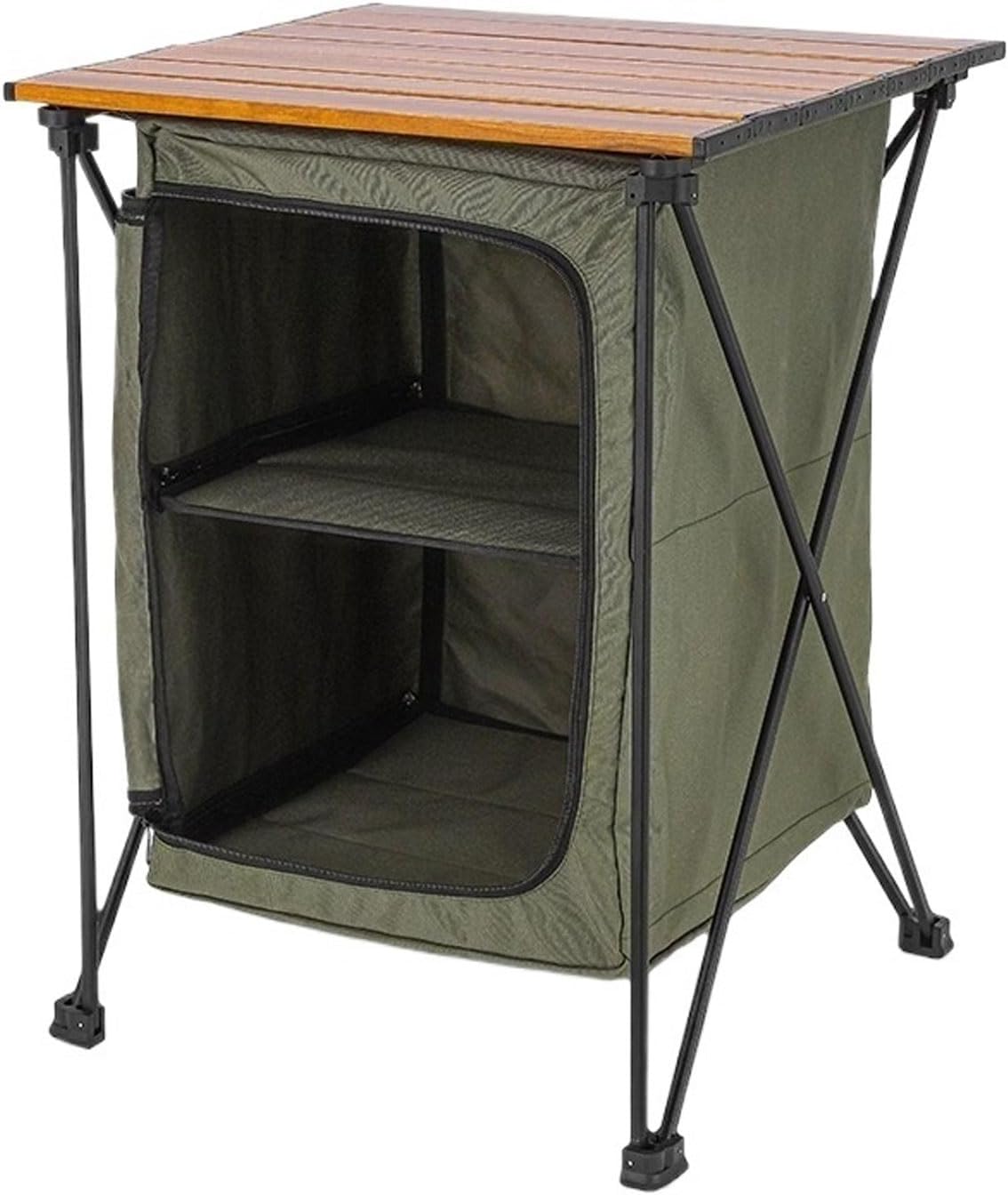 Armadietto pieghevole da campeggio verde - contenitore portatile da esterno - superficie per picnic e organizzazione - per forniture da campeggio e viaggio