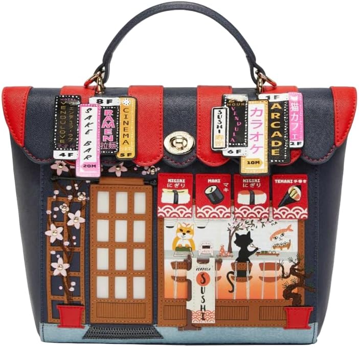 Vendula London Sushi Blue Edition Classic - Zaino o Borsa a Mano con Tracolla - Chiusura Twist Lock - Accessorio Trasformabile da Donna
