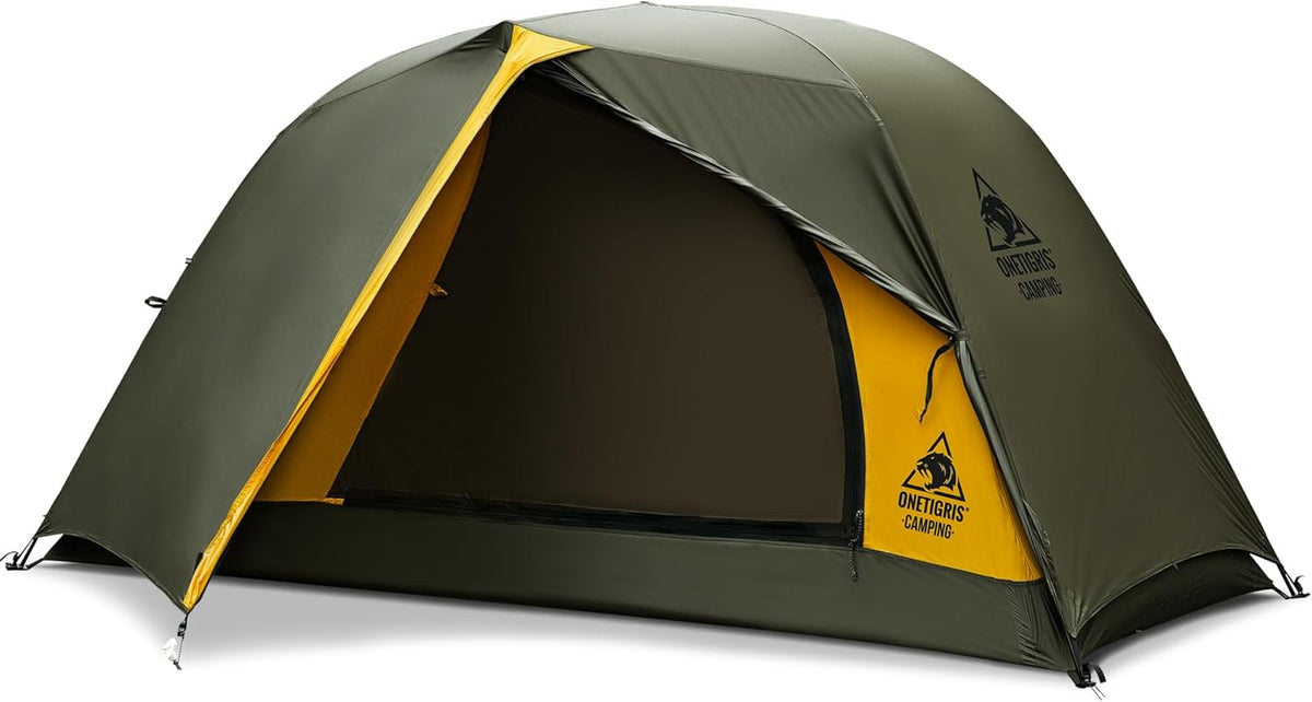 OneTigris Stella tenda autoportante per 1 persona - 215 x 95 x 105 cm in nylon verde - impermeabilità 3000 mm - leggera 1,7 kg per trekking e alpinismo