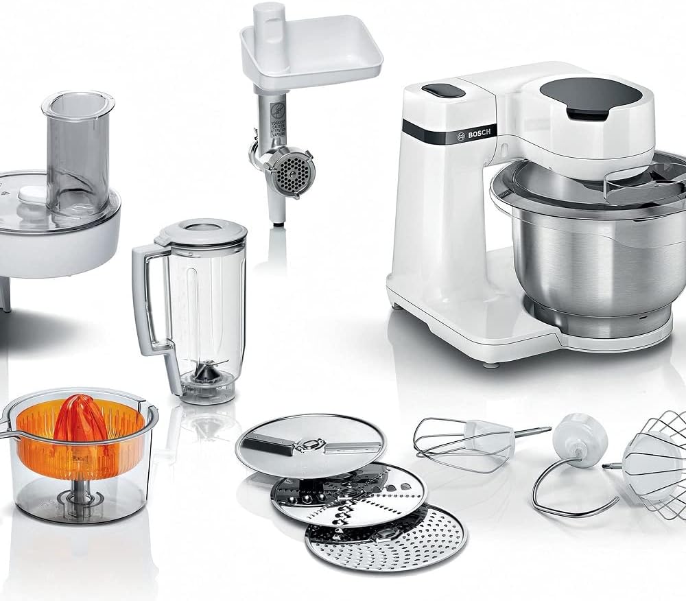Bosch Serie 2 Robot da Cucina - Motore 700 W con 4 Velocità e Turbo - Ciotola in Acciaio Inox da 3,8 Litri - Frullatore da 1,25 Litri e Accessori