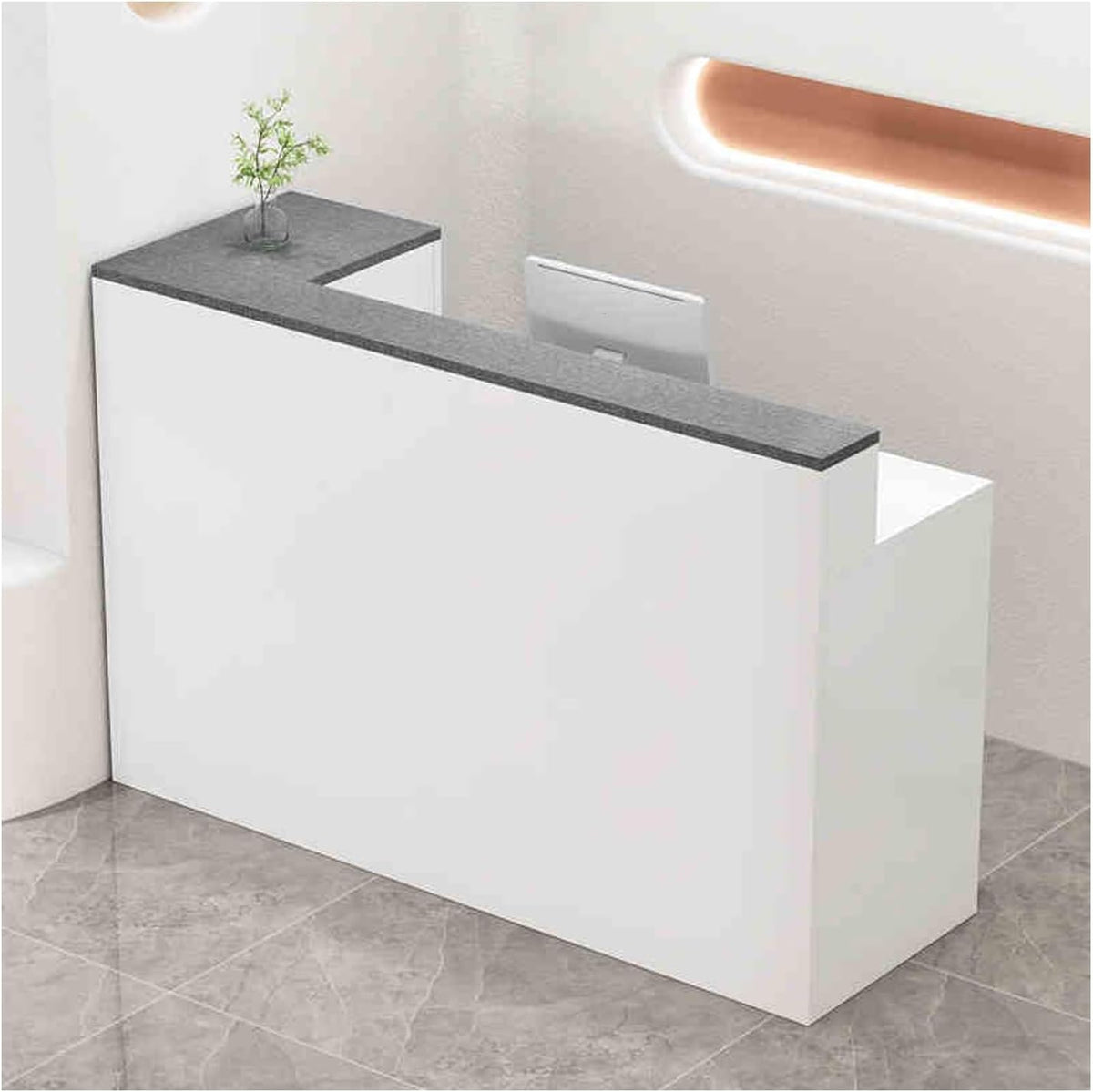 Scrivania da Ufficio Moderna - Finitura Rovere Bianco da 140 cm - Banco per Negozio di Abbigliamento e Mini Mercato - Design Semplice per Spazi di Lavoro
