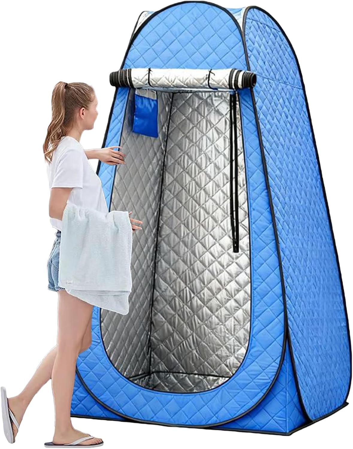 Tenda spogliatoio portatile blu per 1 persona - materiale isolante con rivestimento impermeabile - cabina per cambio - per campeggio spiaggia piscina e trekking