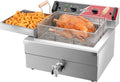 CROSSON Friggitrice elettrica commerciale - Vasca grande 12 L e potenza 6500 W - Acciaio inox con rubinetto di scarico - Tre cestelli per ristorazione